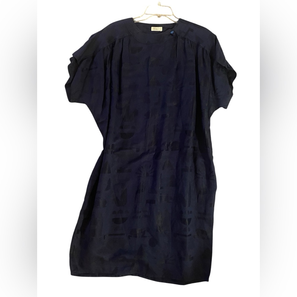 VTG ENRICO COVERI Navy Blue Geometric Pattern Short Sleeve Lightweight Dress